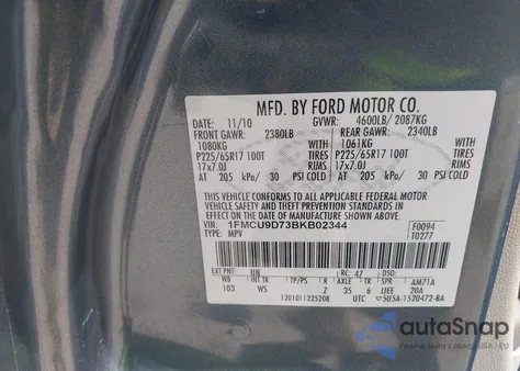 2011 Ford Escape Xlt из США, поврежденный, VIN 1FMCU9D73BKB02344